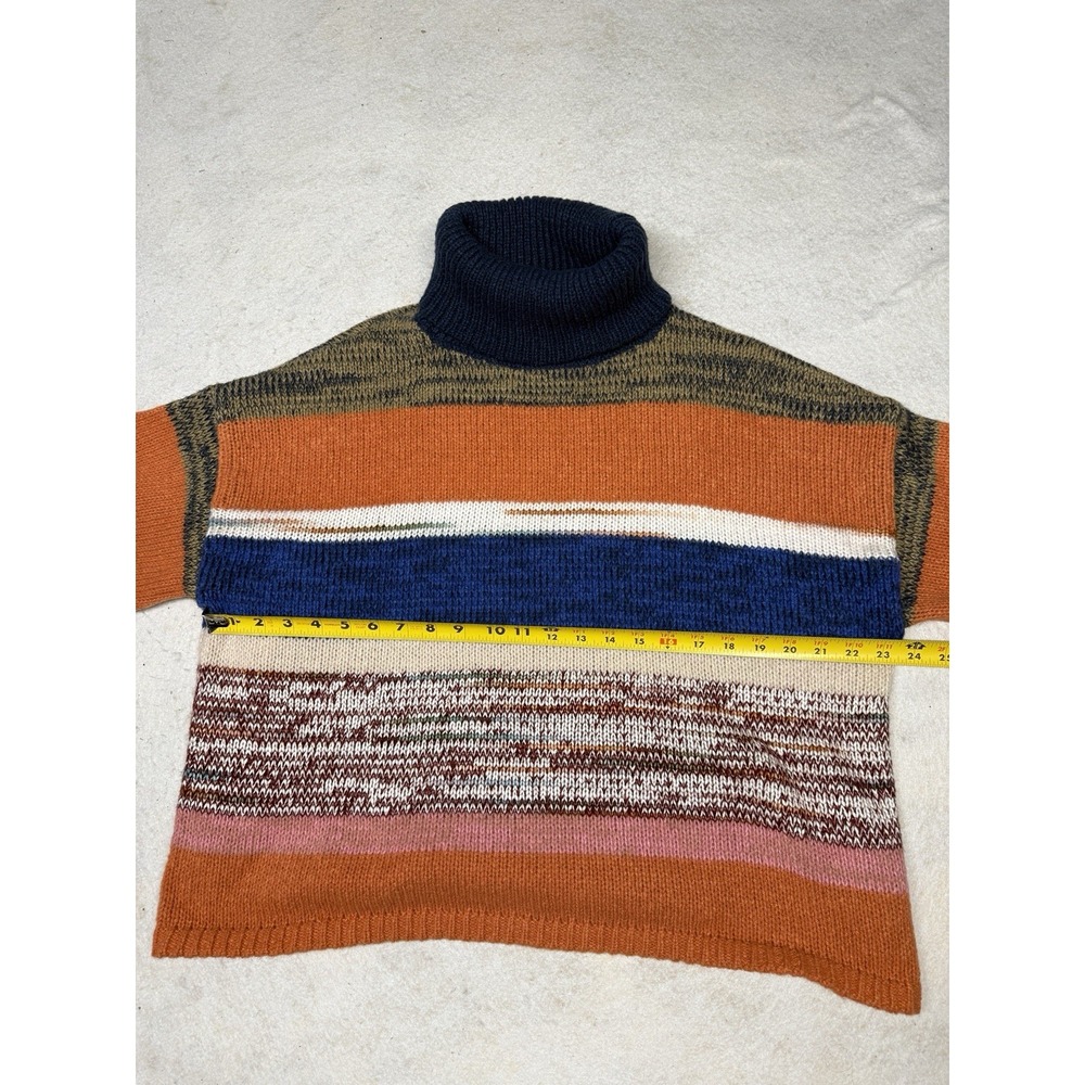 Knox Rose Women's Orange Blue Striped Boxy Cowl Neck Short Sleeve Sweater Size L - Picture 2 of 5